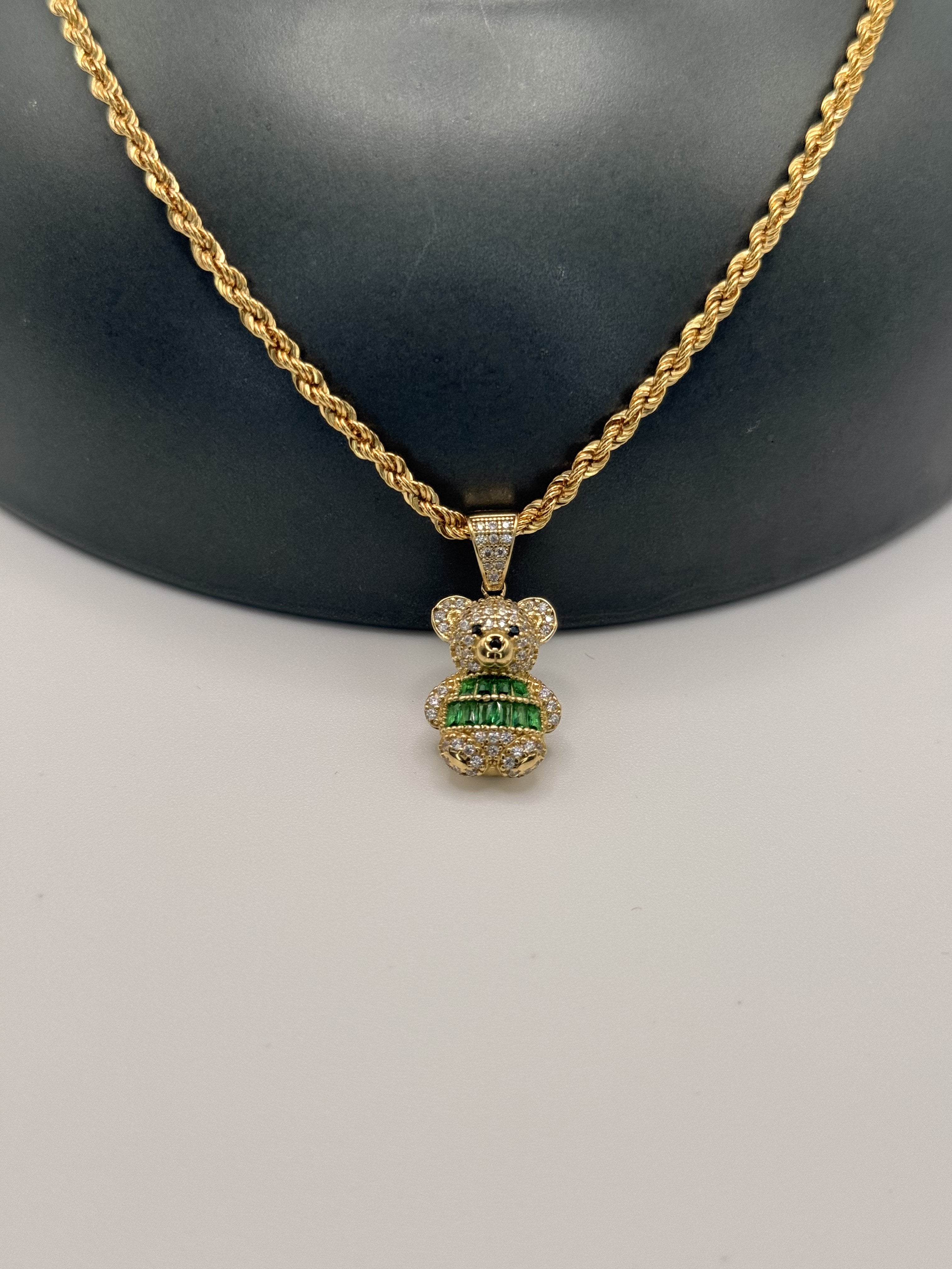 Cute Bear Pendant Necklace Premium Italian 10K gold