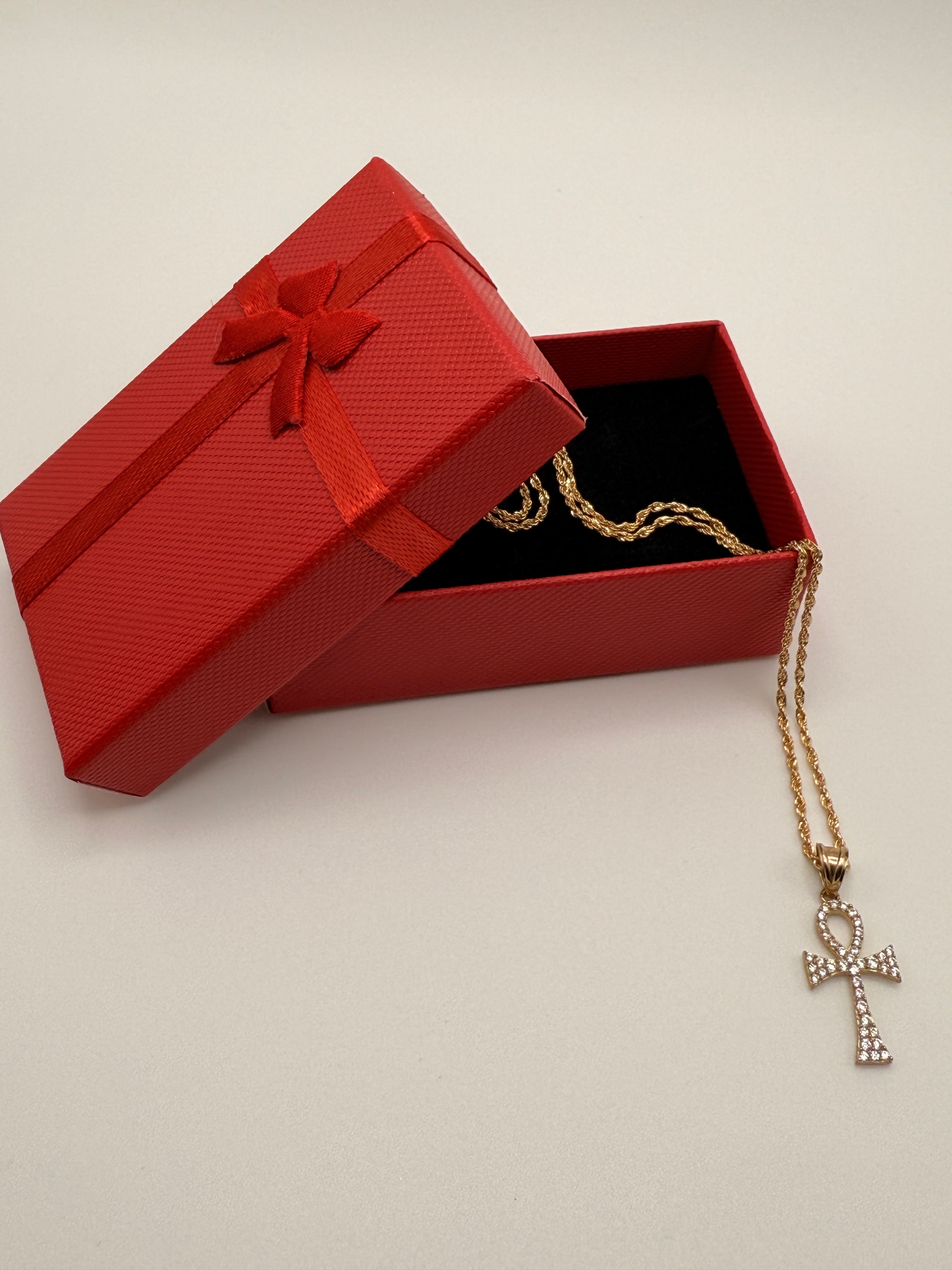 Zirconia Yellow Gold Ankh Cross Pendant Necklace