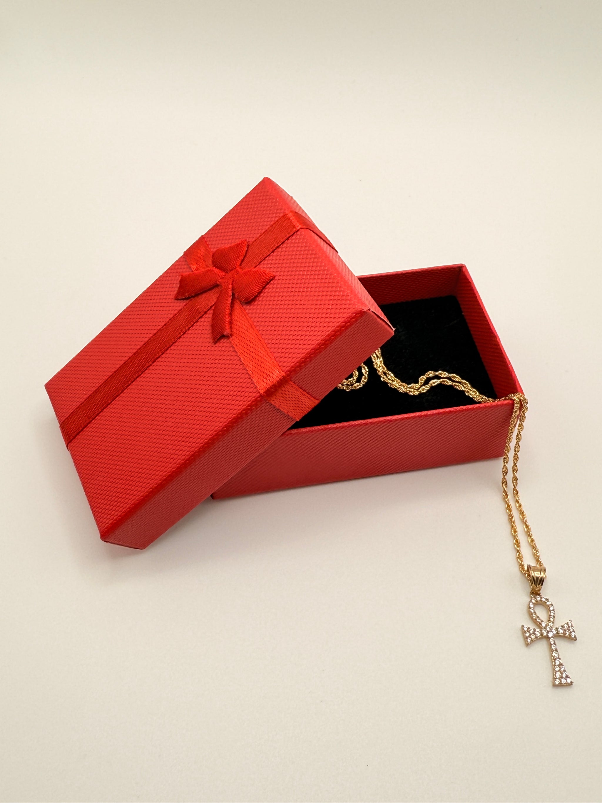 Zirconia Yellow Gold Ankh Cross Pendant Necklace