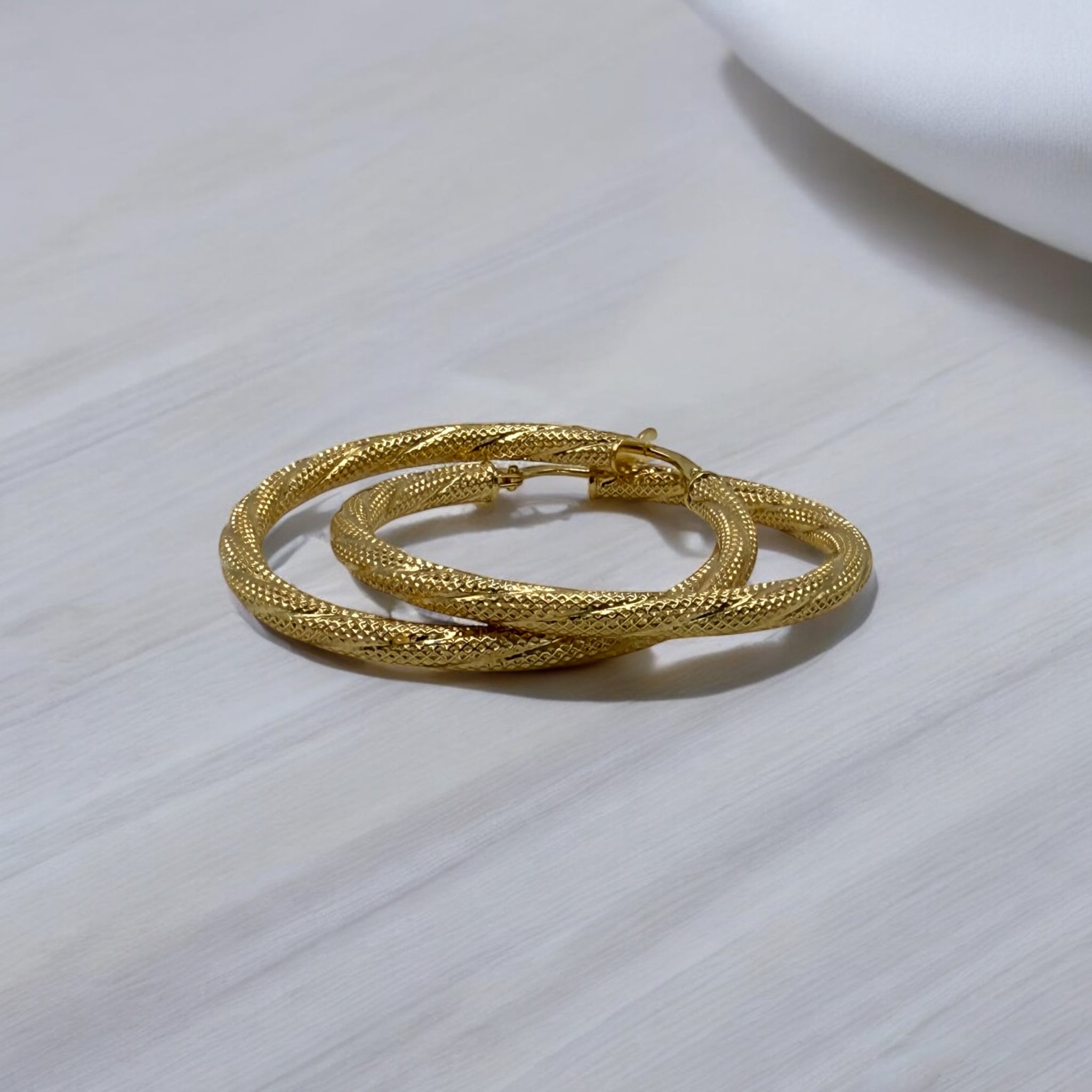 Ladies Yellow Gold Fancy Engraved Hoop Earrings Premium Italian 10K gold